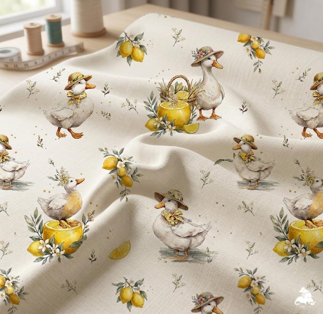 ducks Animals Fabric, Watercolortextile, Baby Nursery Textile (Yard)