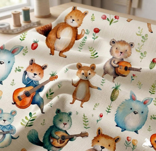 Play music  Animals Fabric - Watercolor Farm  - Baby Animals Barnyard Watercolor Fabric animals fabric by the yard-meter Boy & Girl  fabric