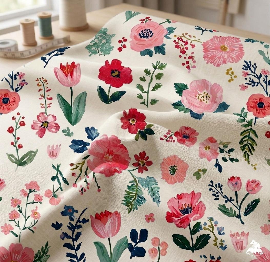 Floral  Fabric, Watercolor textile, Baby Nursery Textile (Yard)