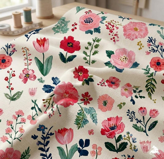 Floral  Fabric, Watercolor textile, Baby Nursery Textile (Yard)