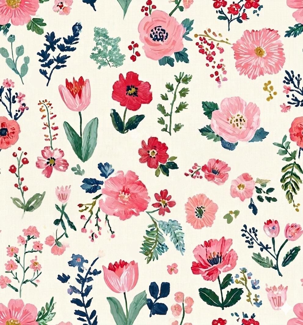 Floral  Fabric, Watercolor textile, Baby Nursery Textile (Yard)