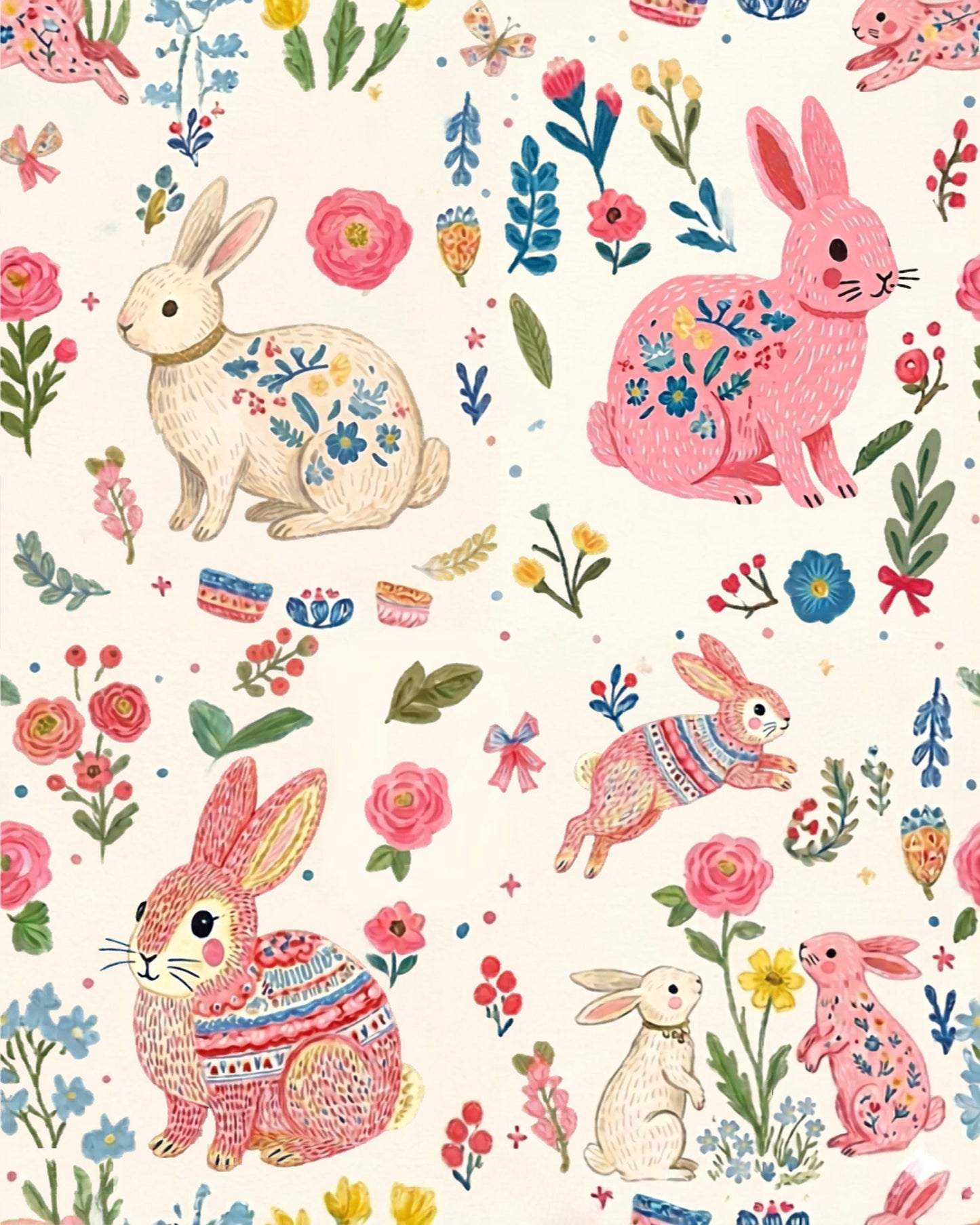 pink rabbit Nursery Nature Woodland watercolor Animals Baby Friends